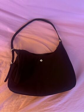 kate spade nylon black shoulder bag with silver spade logo